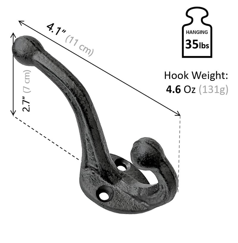 Ambipolar 5-Pack Rustic Wall Hooks - Heavy Duty Cast Iron Vintage Inspired Antique Black for Mudroom, Coat, Purse Rack, Hat - Decorative Hanging - Image 2